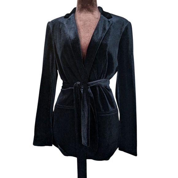 Signature Elegant Black Velvet Blazer Size L Us 12 - Picture 2 of 8
